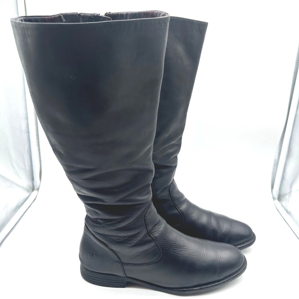 Born North Womens Black Leather Equestrian Tall Wide Calf Riding Boots 9 M
